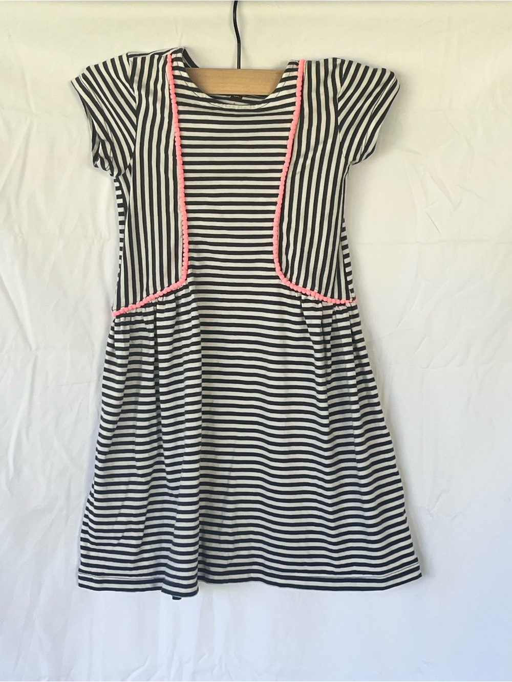 Tea Collection Black & White Striped Dress with Pink Trim